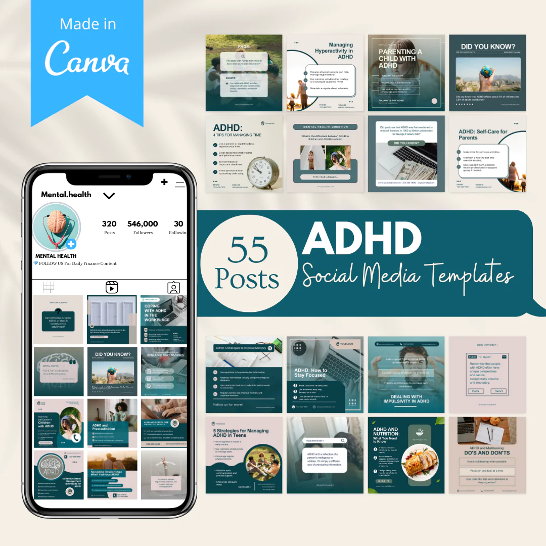 55 Attention Deficit Hyperactivity Disorder (ADHD) - Social Media Templates - Image 2