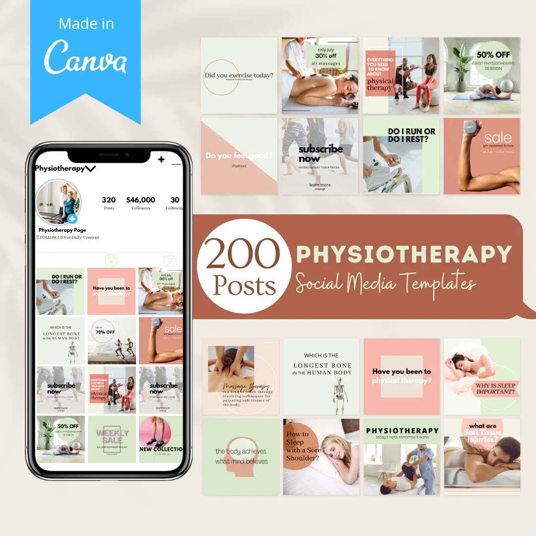 200 Physiotherapy Posts - Social Media Canva Templates