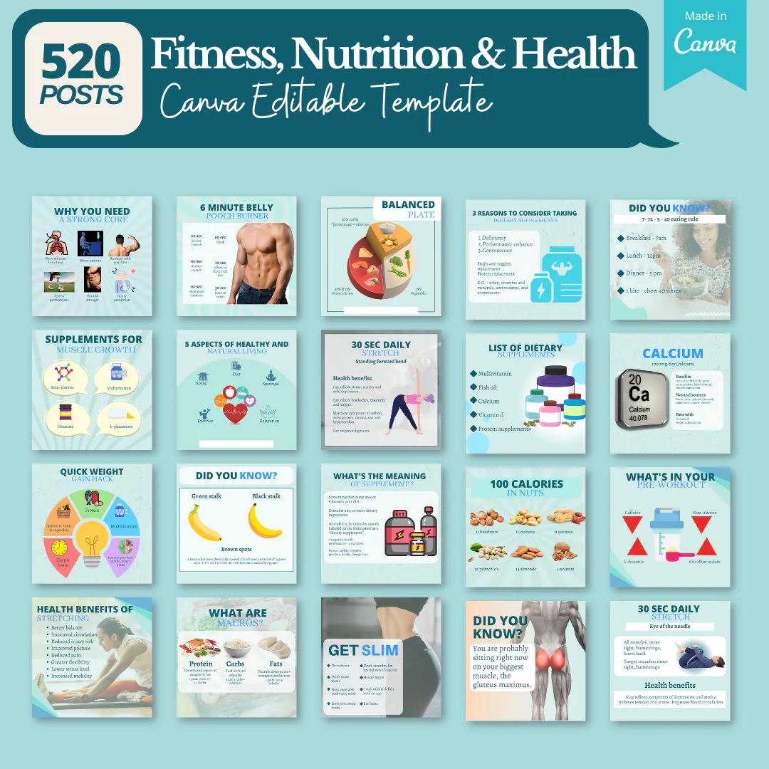 200+ Fitness, Nutrition & Health Bundle - Social Media Templates - Image 5