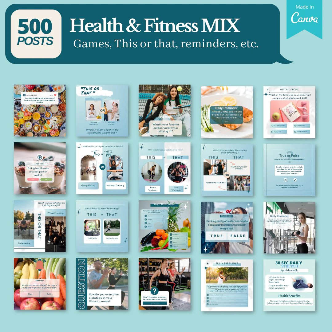200+ Fitness, Nutrition & Health Bundle - Social Media Templates - Image 6