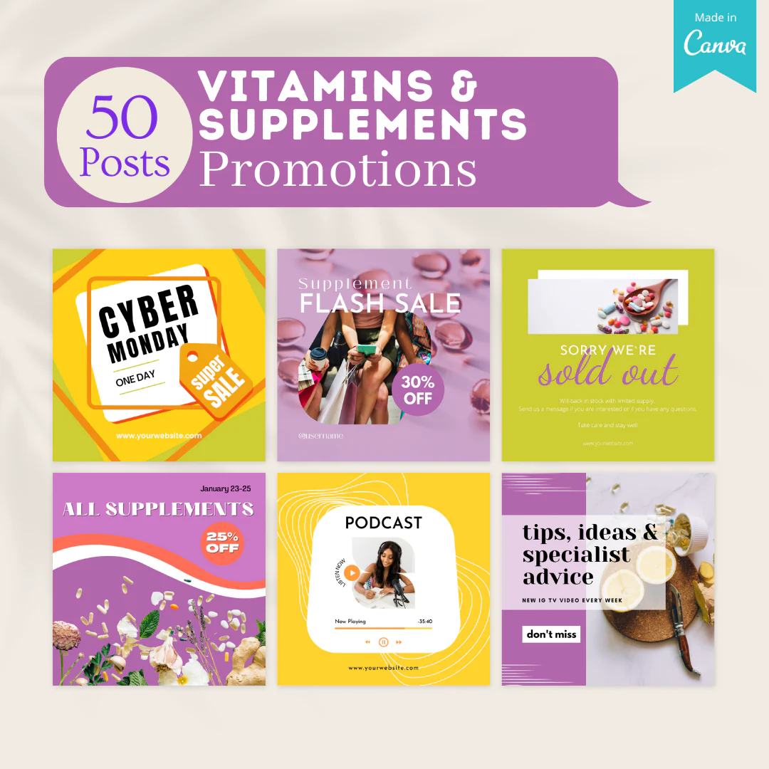 200 Vitamins & Supplements Posts - Social Media Templates - Image 4