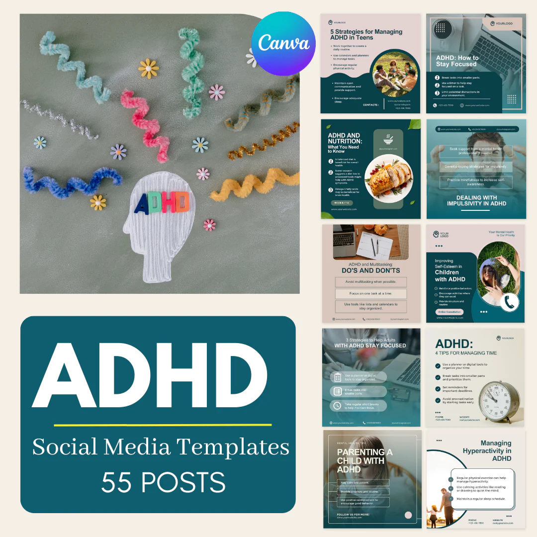 55 Attention Deficit Hyperactivity Disorder (ADHD) - Social Media Templates - Image 7