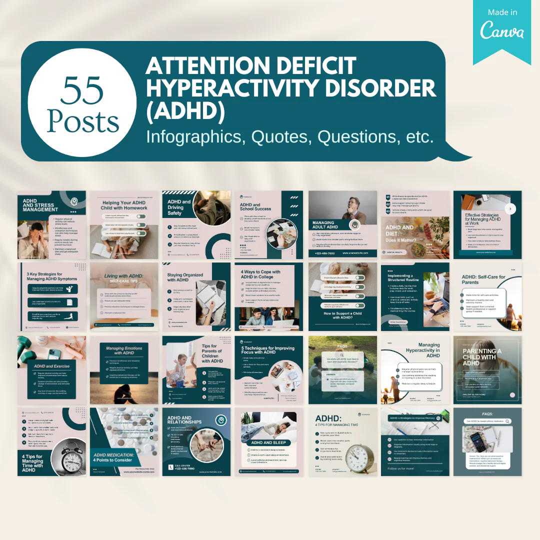 55 Attention Deficit Hyperactivity Disorder (ADHD) - Social Media Templates - Image 9